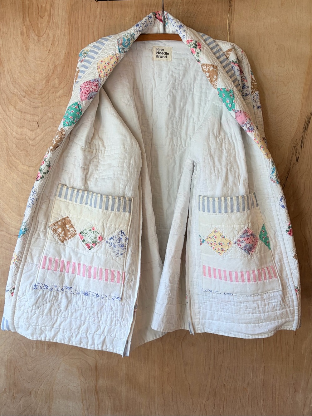 Women's Handmade Patchwork Quilted Jacket - White, Blue, Pink - Picture 3 of 9
